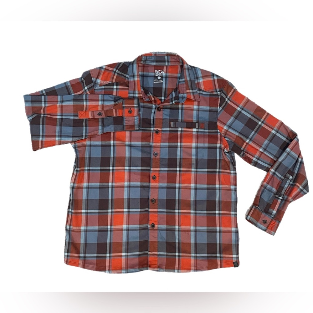 Men’s Mountain Hardwear Dusk Creek Flannel Long Sleeve Shirt Orange Blue GUC L